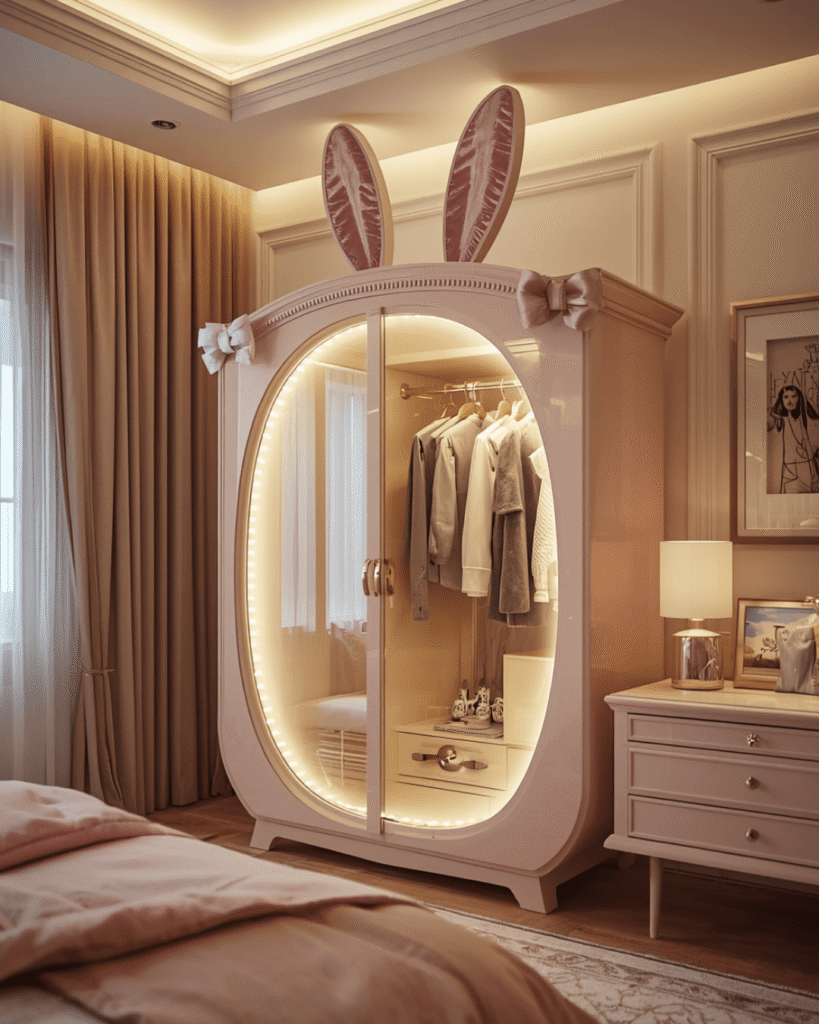 2. Luxury Kids’ Bedroom Wardrobe with LED Lighting