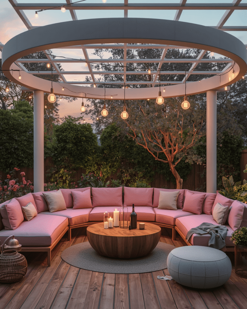 5.Romantic Backyard Pergola Decor Ideas with String Lights