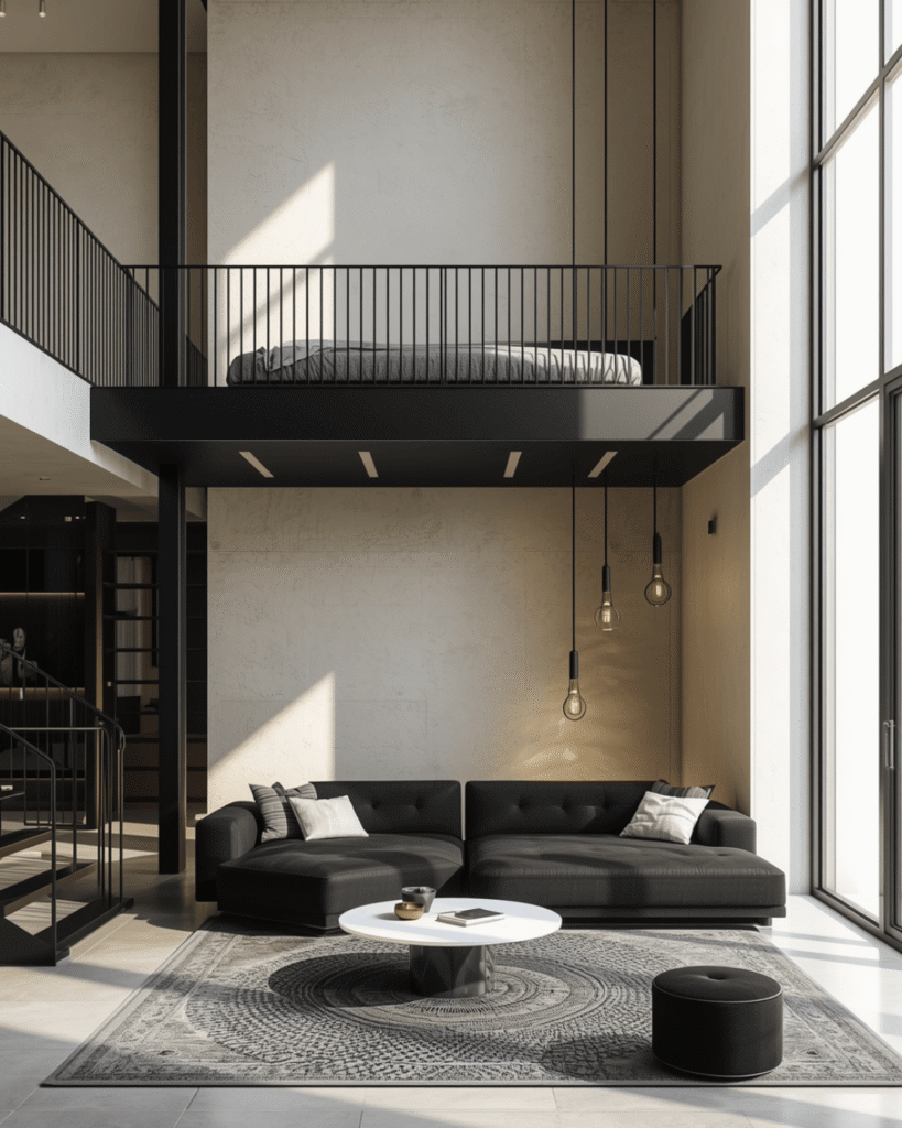 2. Minimalist Black and White Loft Apartment Inspiration