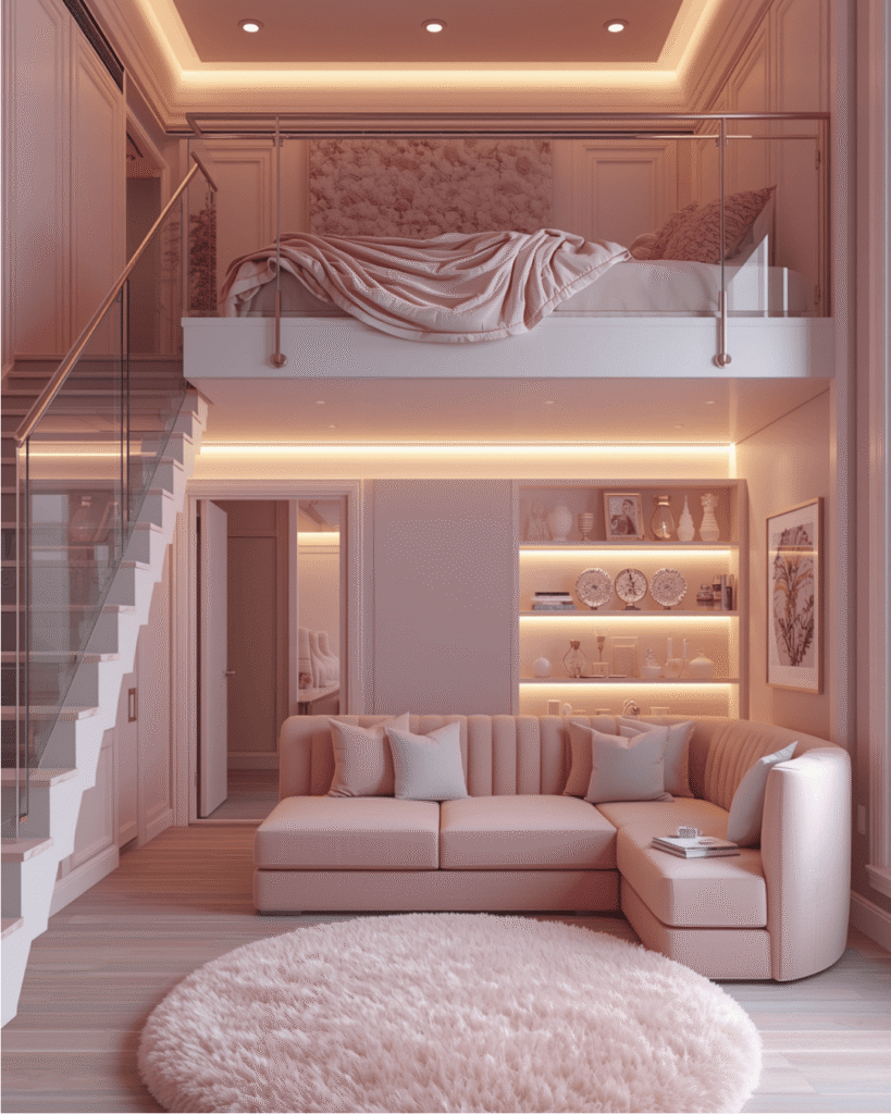 2. Modern Loft Bed Design with Built-In Lounge 