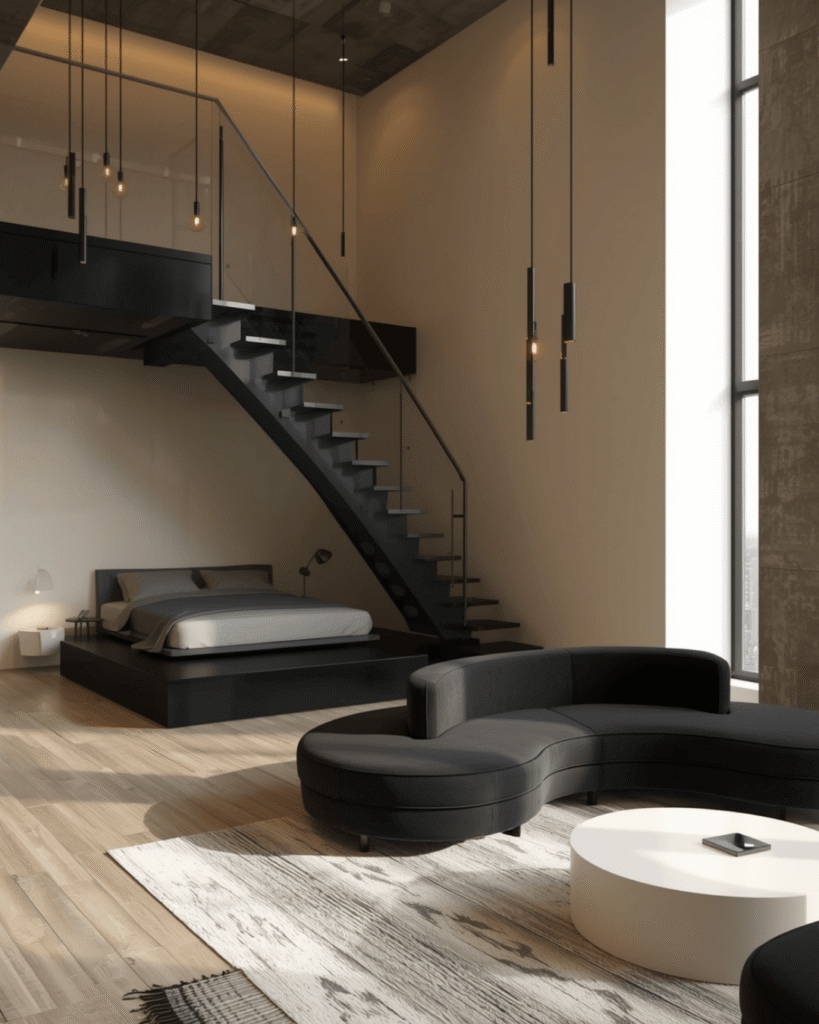 5. Luxury Minimalist Apartment Design with Raised Bedroom