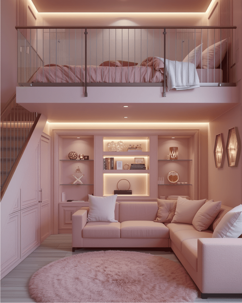 1. Luxury Pink Loft Bedroom Ideas for Small Spaces 