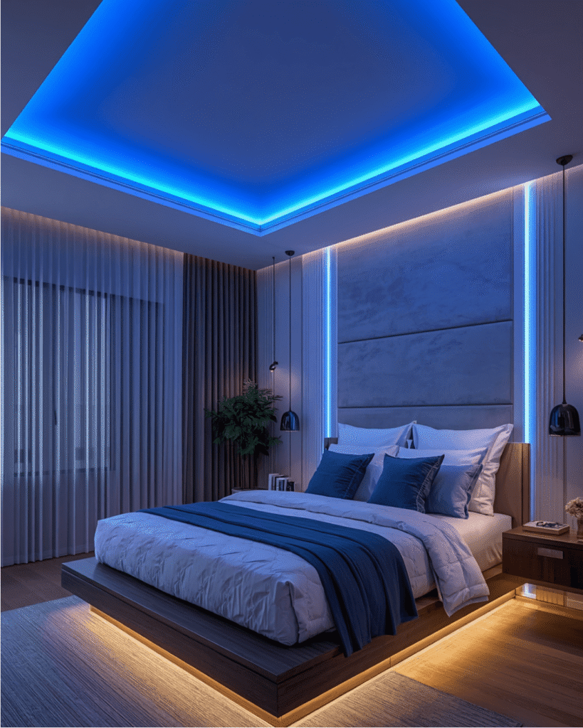 3. Creating a Luxury Bedroom with Soft Blue Lighting