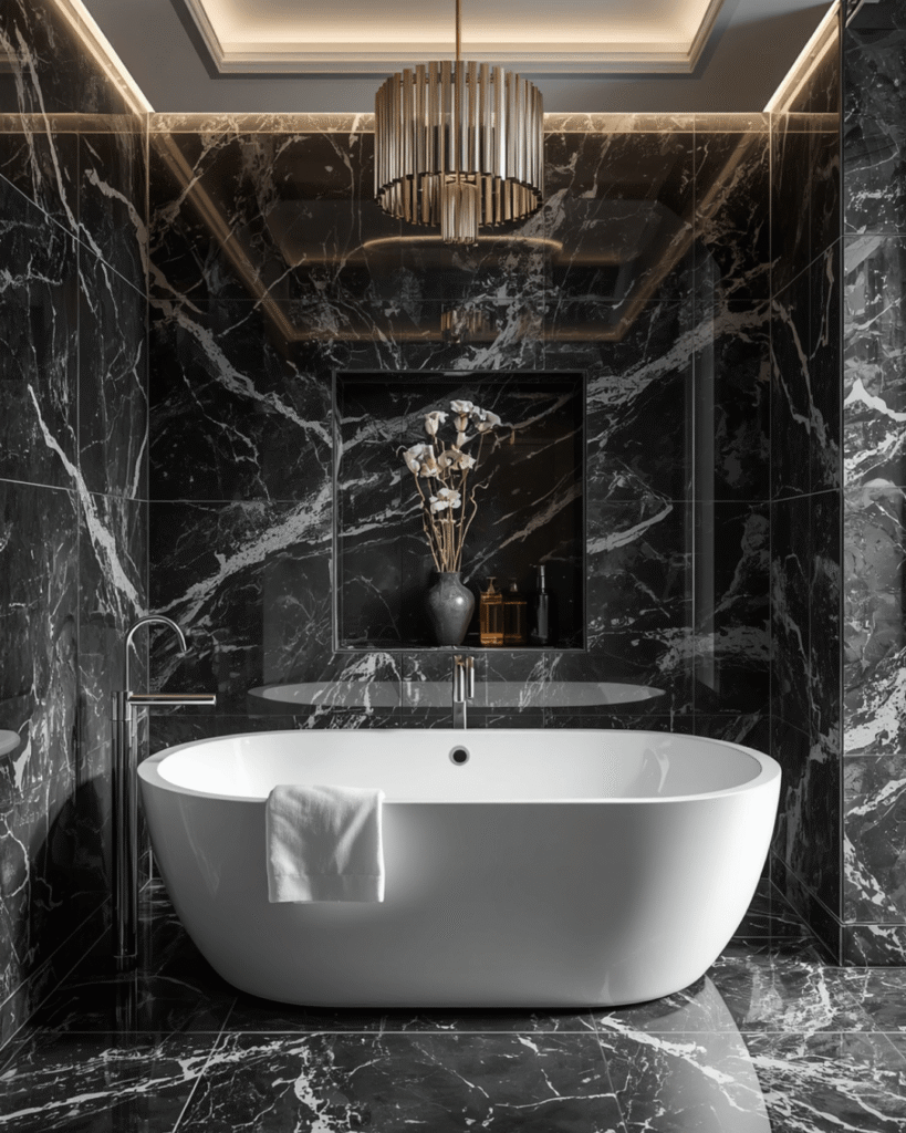 7. Luxury Home Spa Bathroom Ideas with Dark Interiors