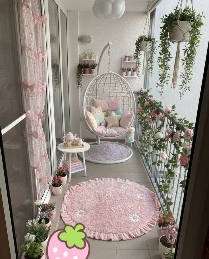 1. Cute Pink Balcony Decor Ideas With Flowers