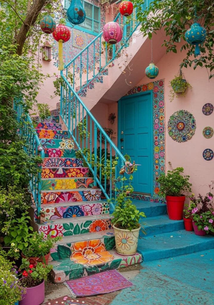 Colorful Bohemian Staircase Ideas for Home Decor