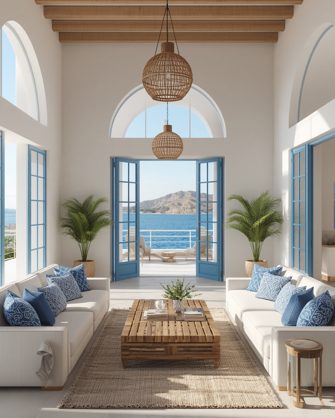 25 Mediterranean Living Room Ideas With Blue Arched Windows