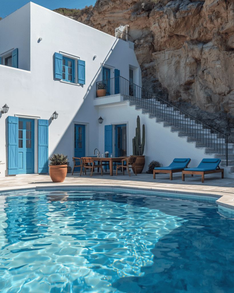 2. White And Blue Mediterranean Villa Pool Inspiration 