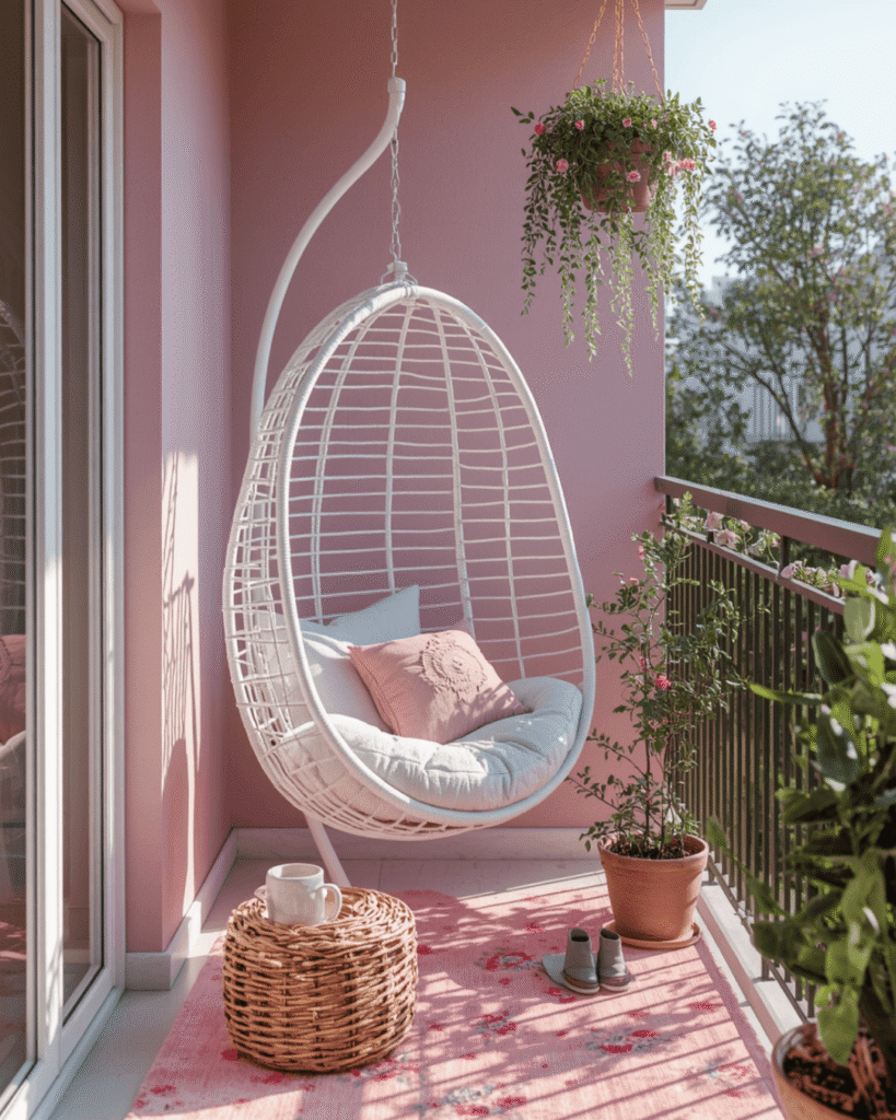 1. Cute Pink Balcony Decor Ideas With Flowers