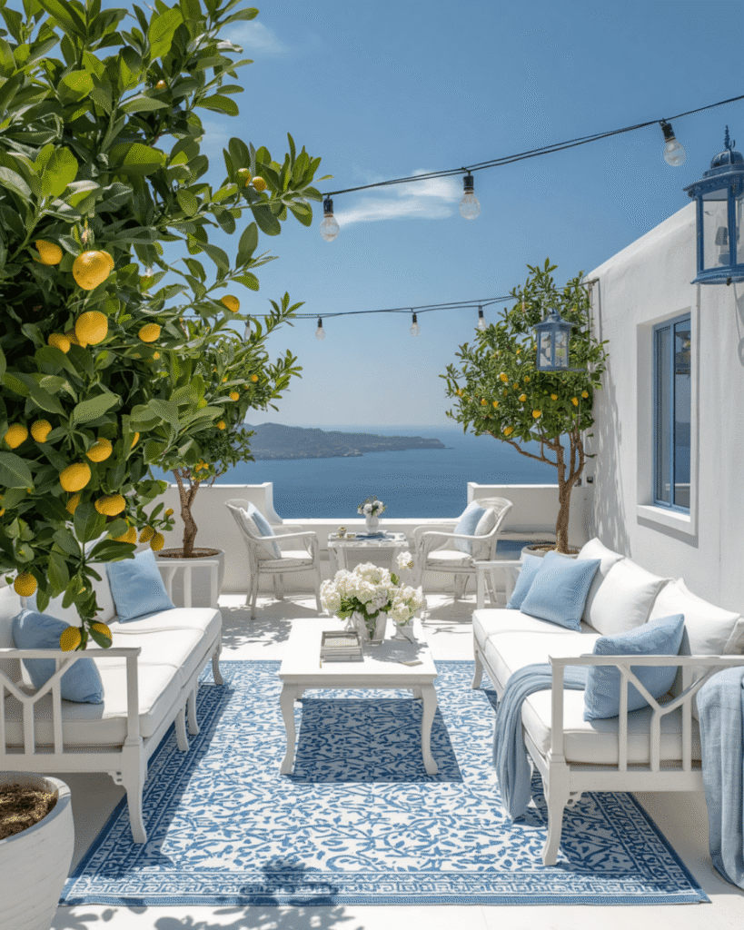 9.White and Blue Outdoor Decor Ideas