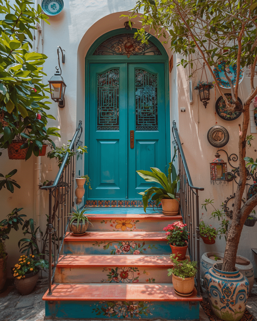 1. Colorful Bohemian Staircase Decor