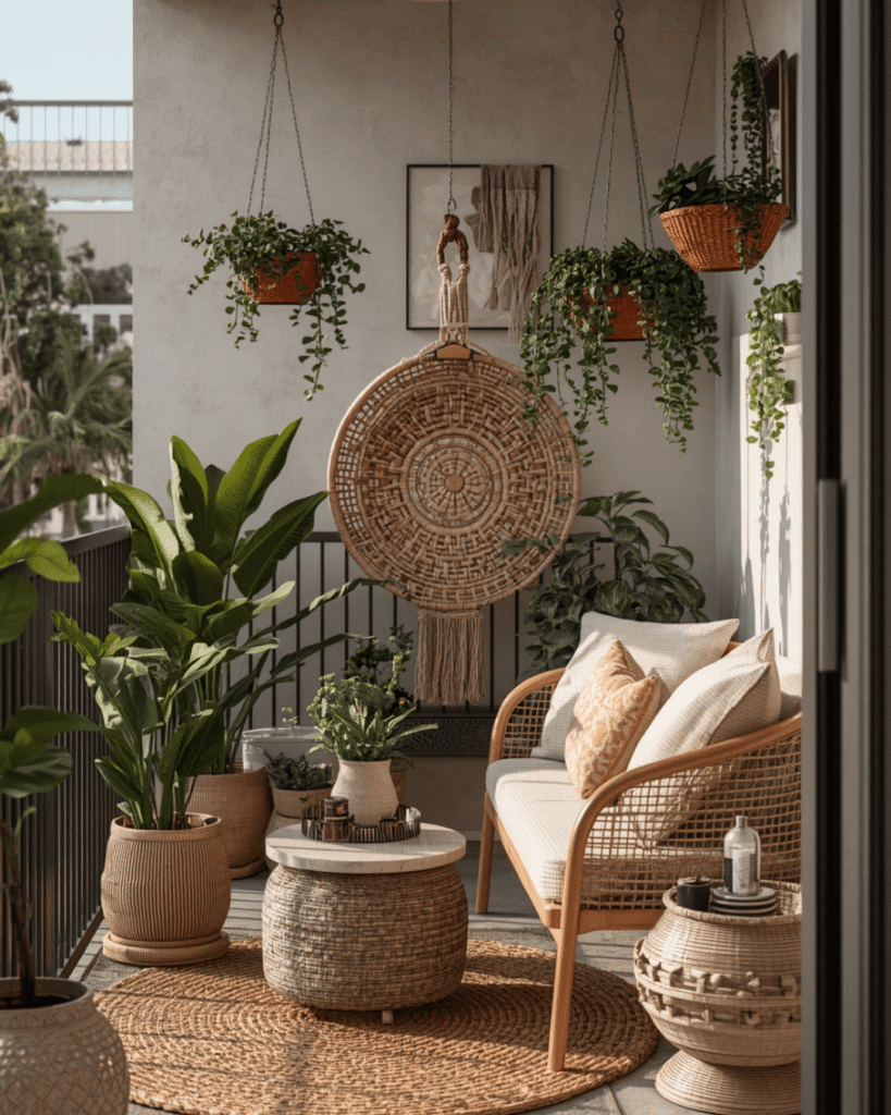 10. Compact Balcony Furniture and Plants