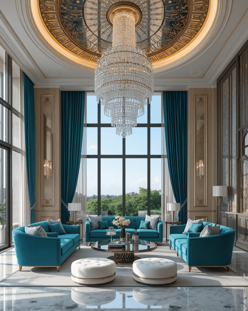 1. Luxury Turquoise Living Room Design Ideas