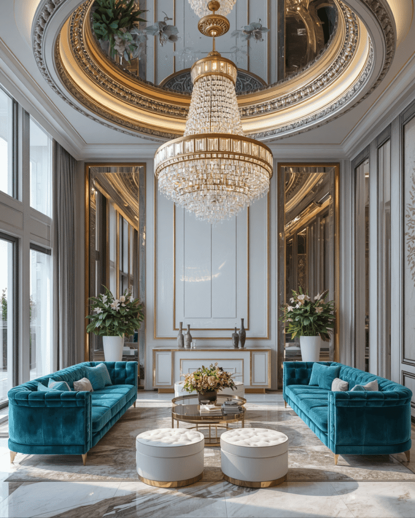 2. Modern Teal and White Living Room