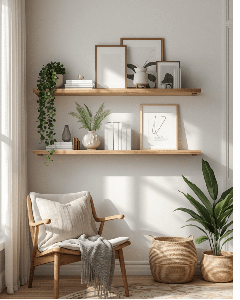 4. Modern Floating Shelf Styling Inspiration