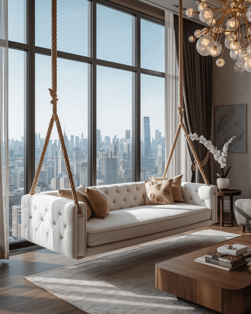 8. Luxury Apartment Decor Ideas Featuring Suspended Sofas
