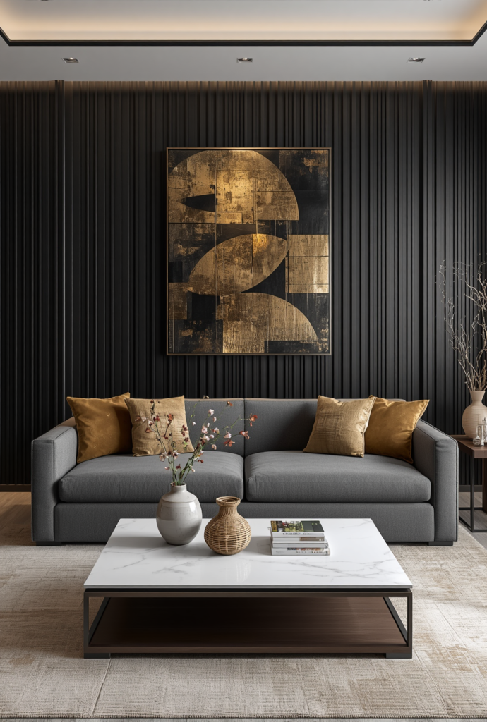 2. Modern Black and Gold Living Room Decor Ideas for an Elegant Home
