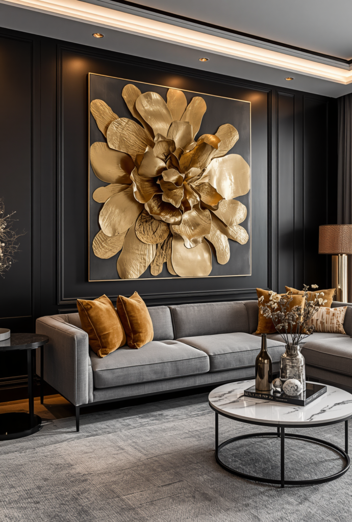 9. Neutral Area Rug Ideas for a Gray Sofa and Marble Coffee Table
