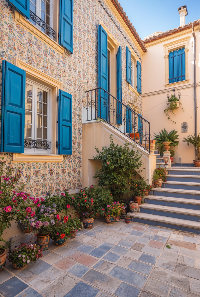3. Wrought Iron Stair Railing Ideas with Blue Paint